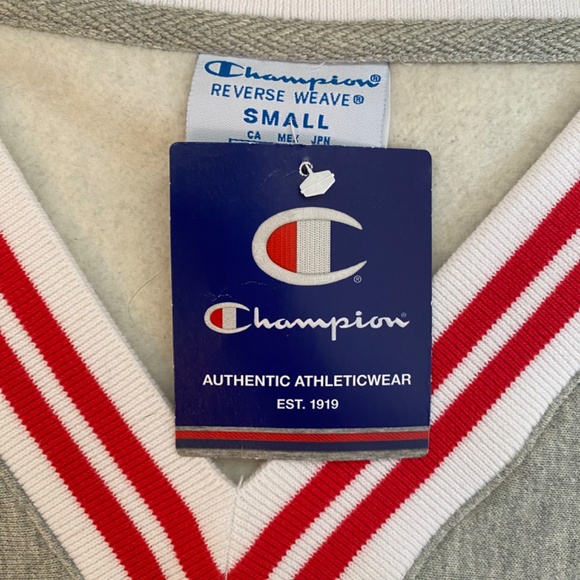 Champion V-neck Reverse Weave Grey Cropped Sweatshirt - Picture 5 of 6